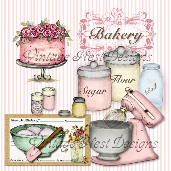 Digital Print Bakery Pink Mixer No.1 Watercolor Painting Dollhouse Miniature Instant Download