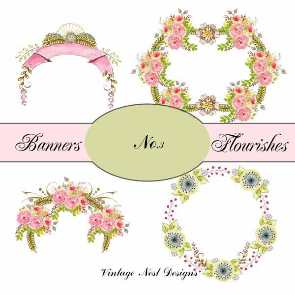 Digital Scrapbooking Banner Schnörkel Nr. 3 Sofort-Download