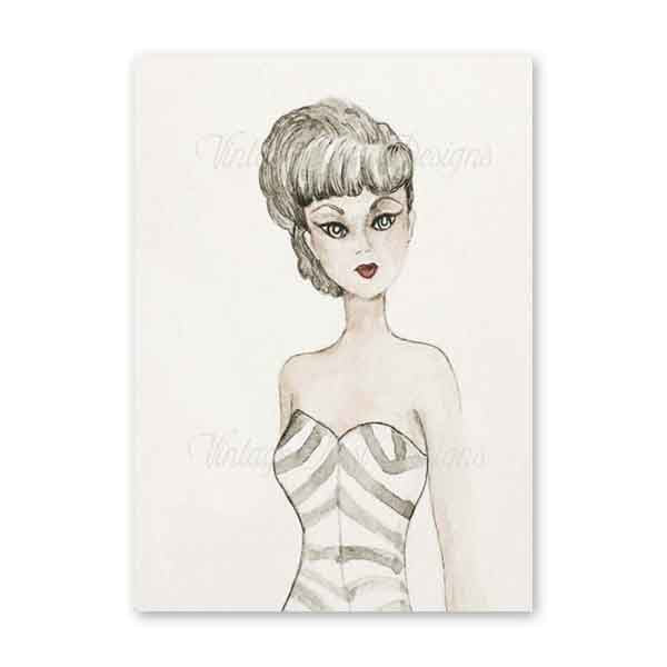 Digital Print Barbie No.7:2 Watercolor Painting Instant Download