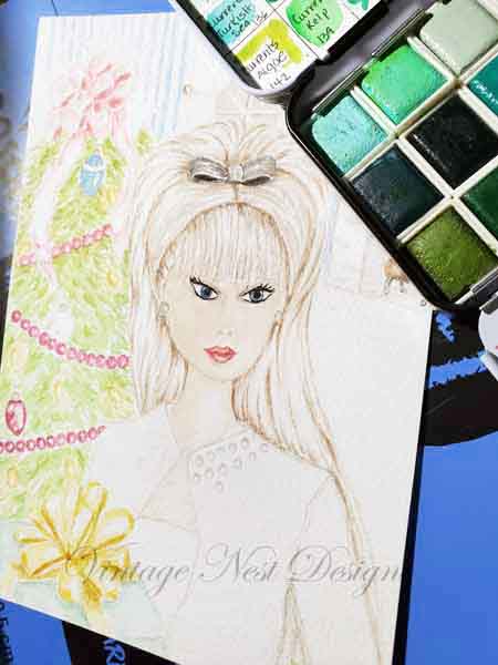 Digital Print Christmas Barbie No.11 Watercolor Painting Instant Download