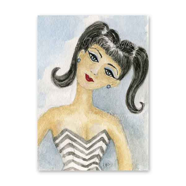 Peinture à l'aquarelle numérique ACEO Barbie n°6