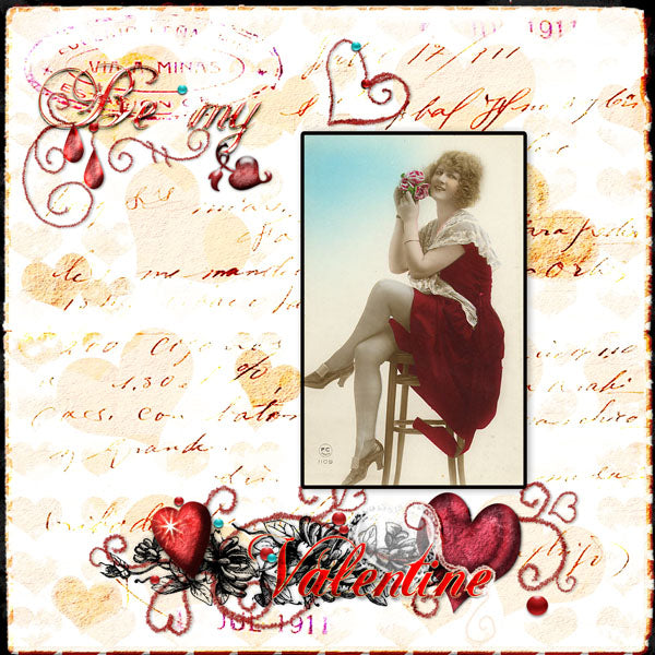 Digital Scrapbooking Be My Valentine Quick Page No.1 Freebie Instant Download