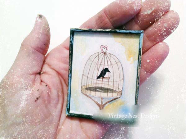 Miniature Bird Cage No.1 Handmade for Dollhouse Diorama Shadow Box