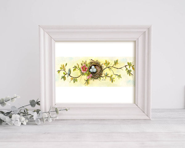 Digital Print Bird Nest Roses No.4 Watercolor Painting
