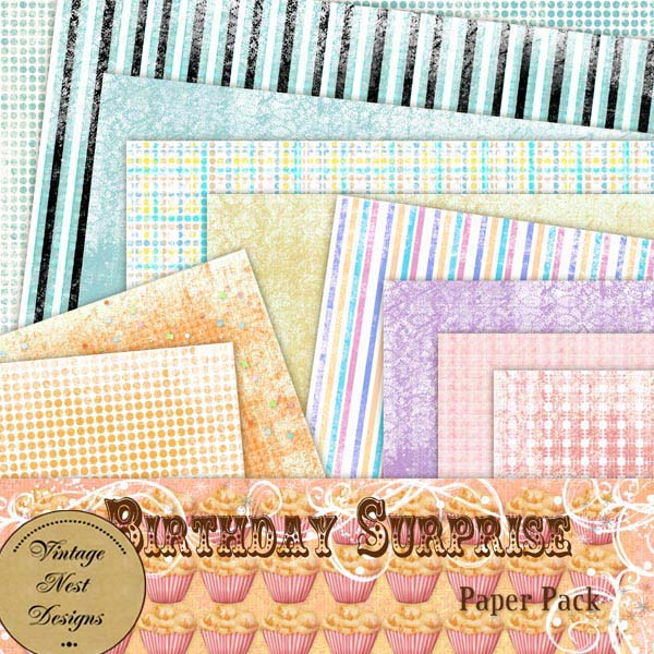 Kit de Surprise d'Anniversaire Impressions Numériques Illustration pour Scrapbooking