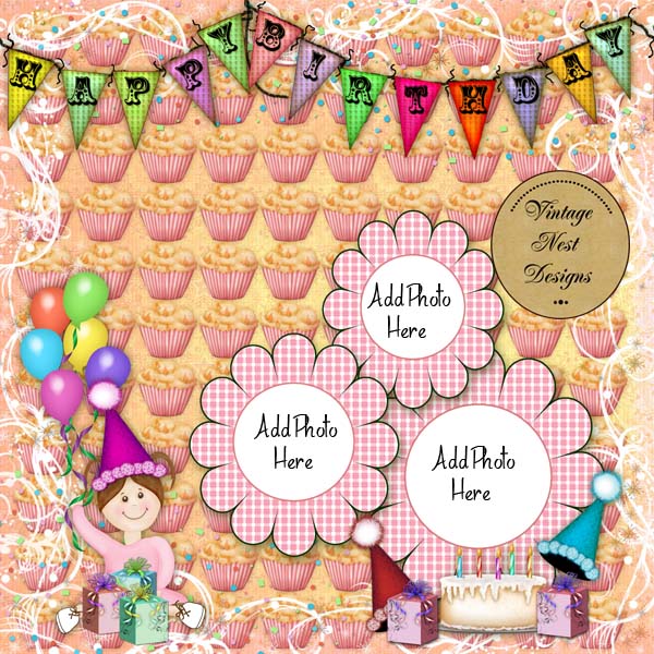 Digital Scrapbooking Birthday Surprise Quick Page No.3 Instant Download