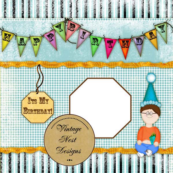 Digital Scrapbooking Birthday Surprise Quick Page No.4 Instant Download