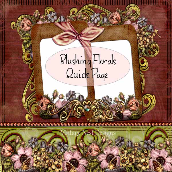 Digital Scrapbooking Blushing Florals Quick Page No.1 Instant Download