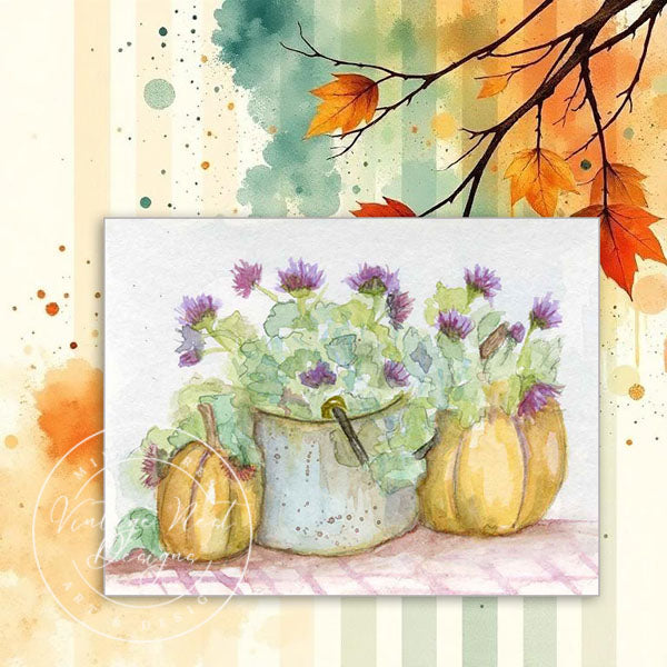Seau de citrouilles n° 1 Impression numérique ACEO Peinture aquarelle