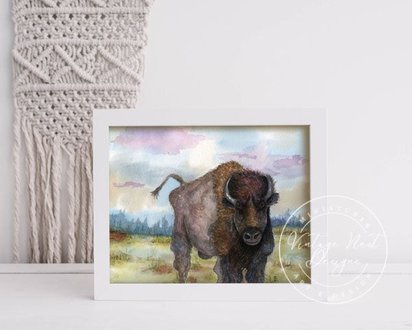 Impression numérique de la peinture aquarelle Buffalo n°1 Téléchargement instantané