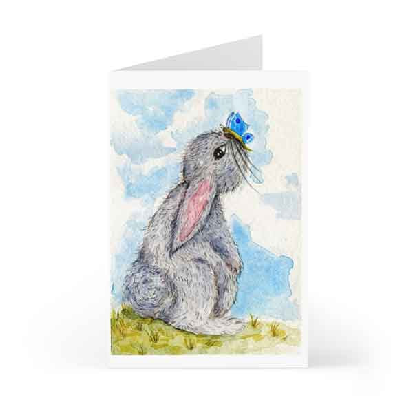 Impression numérique Lapin & Papillon n°1, Peinture aquarelle ACEO, Téléchargement instantané