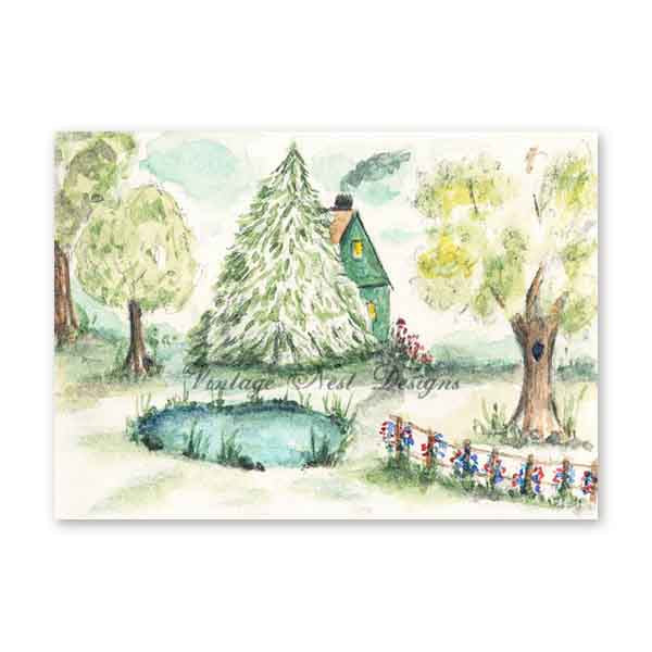 Cabane dans les bois N°2 Impression numérique ACEO Peinture aquarelle