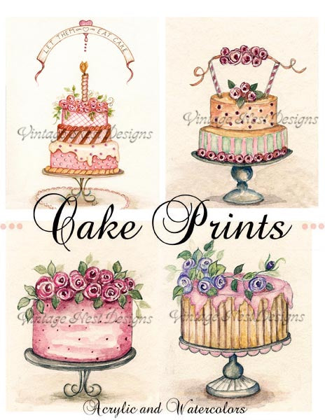 Digital Cake Prints No.1 Watercolor Painting Instant Download