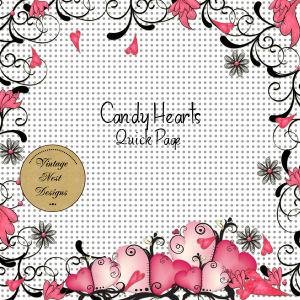 Page rapide N°1 de scrapbooking numérique Cœurs en bonbon Téléchargement instantané
