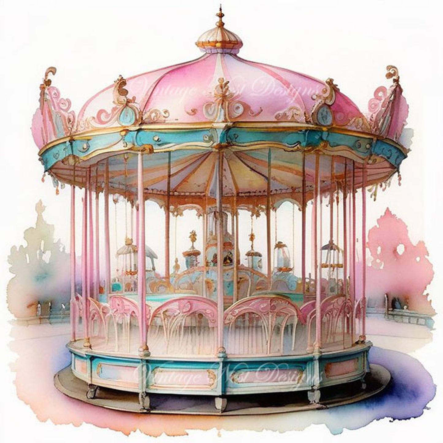 Digital Print Carousel No.3 Illustration Instant Download