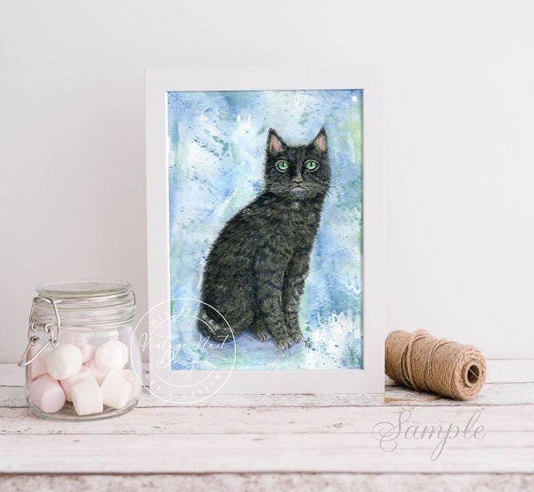 Impression numérique Chat noir n°6 Peinture aquarelle Téléchargement instantané