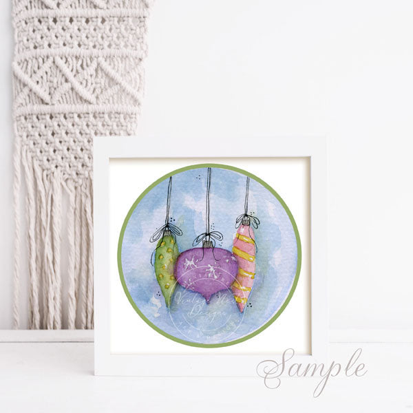 Digital Print Christmas Bulbs No.5:1 Watercolor Painting Instant Download