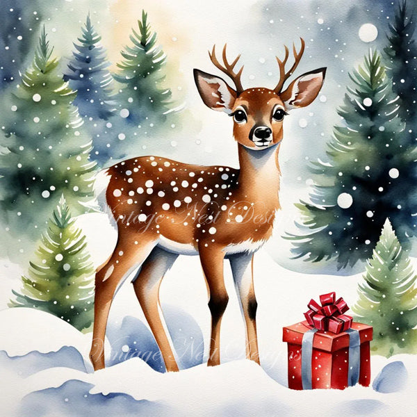 Digital Print Christmas Doe No.1 Illustration Instant Download