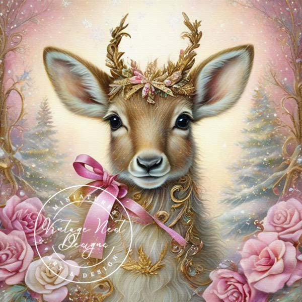 Digital Print Christmas Doe No.2 Illustration Instant Download