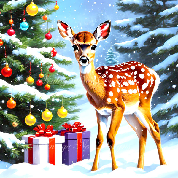 Digital Print Christmas Doe No.4 Illustration Instant Download