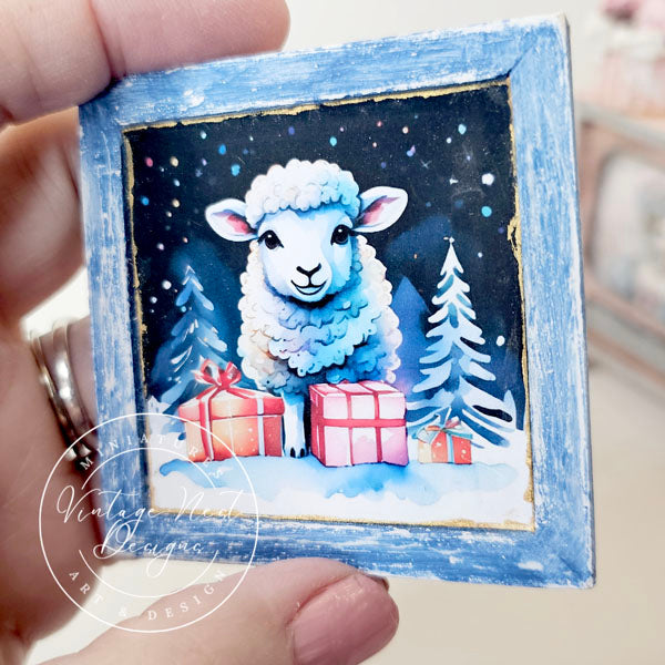 Miniature Christmas Ewe No.4:1 Handmade for Dollhouse Diorama Shadow Box