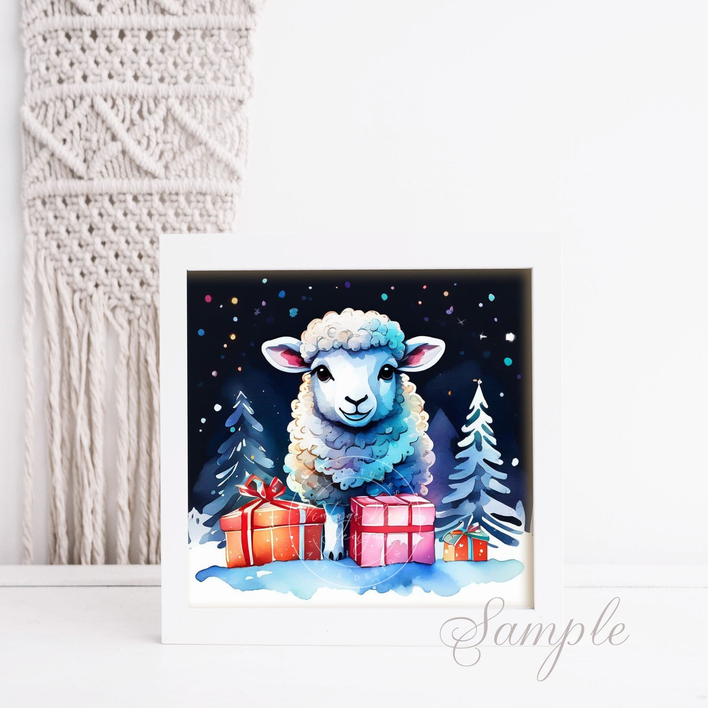 Digital Print Christmas Ewe No.4 Watercolor Painting Instant Download