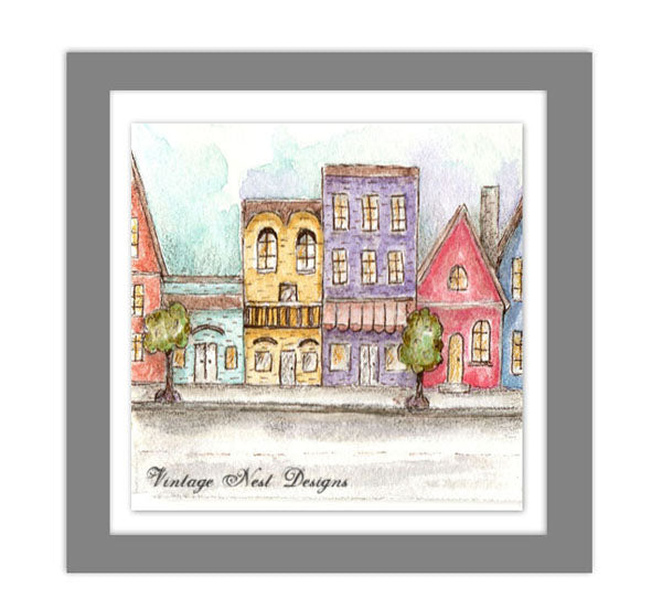 Vie citadine n° 1:2 Impression numérique Aquarelle Miniature de maison de poupée