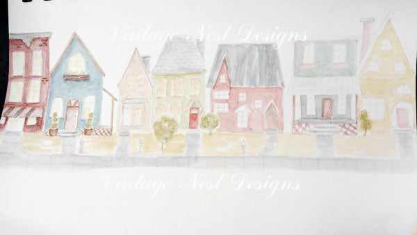 Digital Print City Life No.3 Watercolor Painting Instant Download