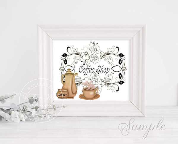 Digital Print Coffee Shop Miniature Graphic No.1 Illustration Instant Download