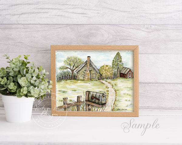 Estampe numérique Country Life n°2 Aquarelle Téléchargement instantané