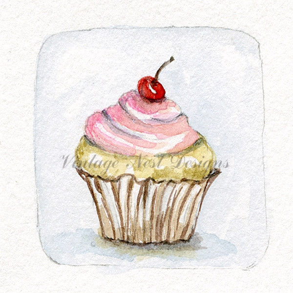 Digital Print Cupcake No.7 Miniature Watercolor Instant Download