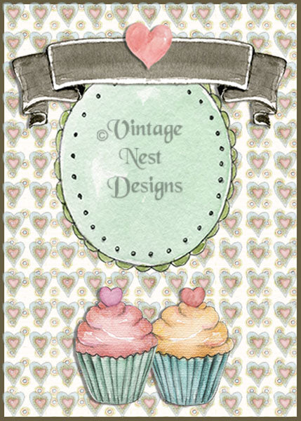 Carte cupcake imprimée numérique n°2 Scrapbooking aquarelle