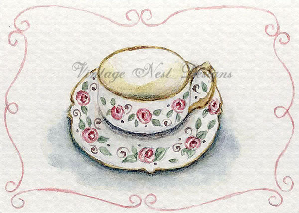 Impression numérique Tasse de thé N°1 Peinture aquarelle ACEO Téléchargement instantané