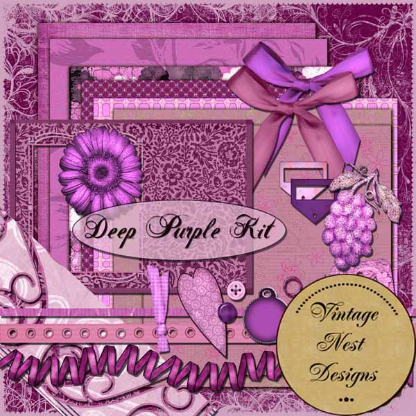 Digitales Scrapbooking Deep Purple Kit Sofort-Download