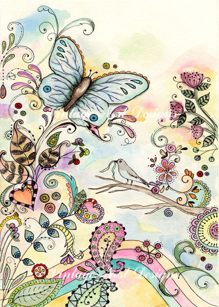 Tableaux numériques d'aquarelles n°1 : Gribouillages et Papillons