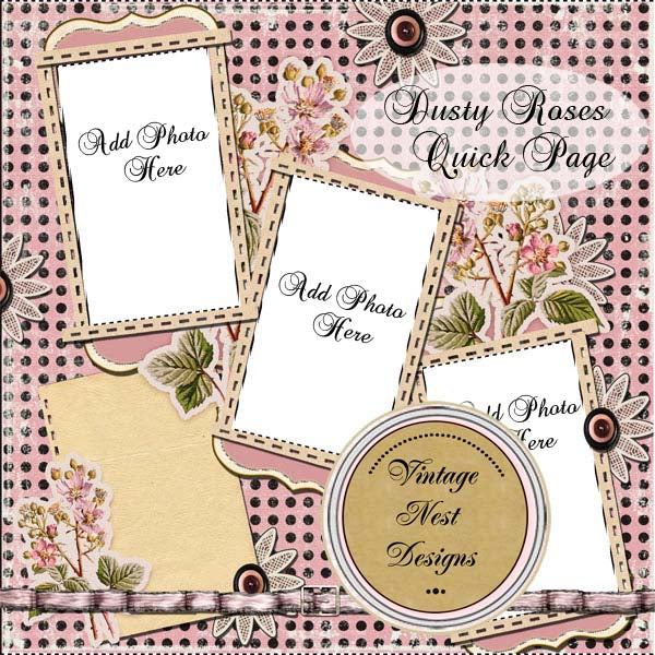 Digital Scrapbooking Dusty Roses Quick Page No.1 Instant Download