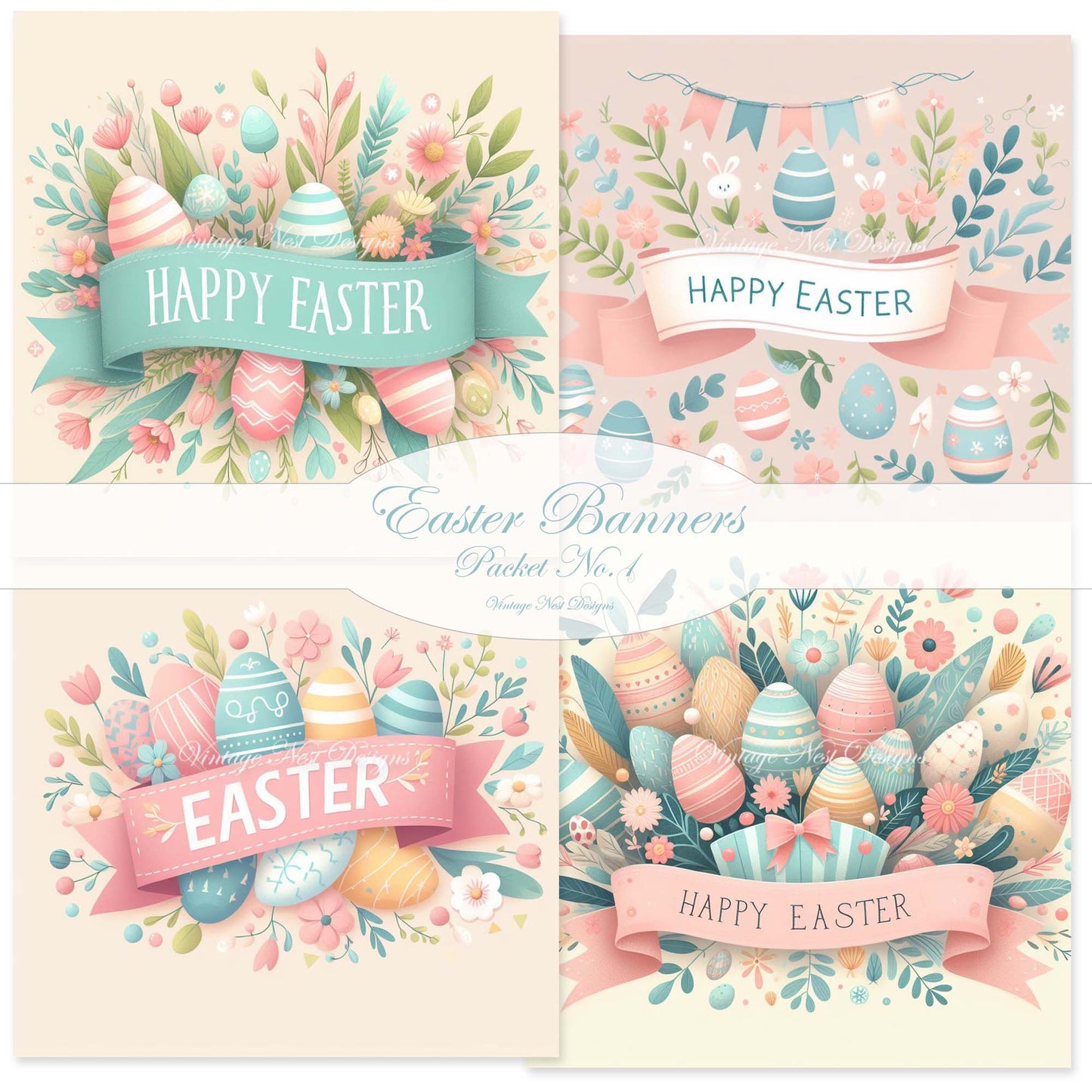Digitaldrucke Osterbanner-Paket Nr.1 Scrapbooking-Illustration