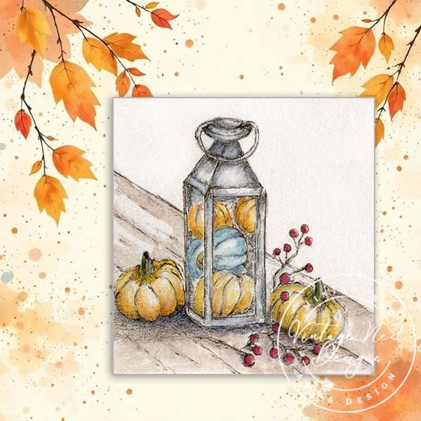 Digital Print Fall Lantern Pumpkin Scene No.1 Watercolor Painting Miniature