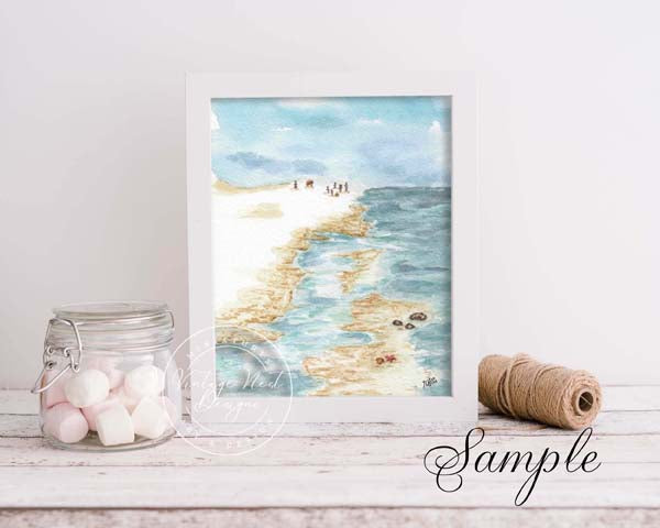 Digital Print Family Beach Fun No.1 Watercolor Painting Instant Download