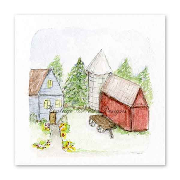 Digital Print Farm Life No.3 Miniature Watercolor Painting Instant Download