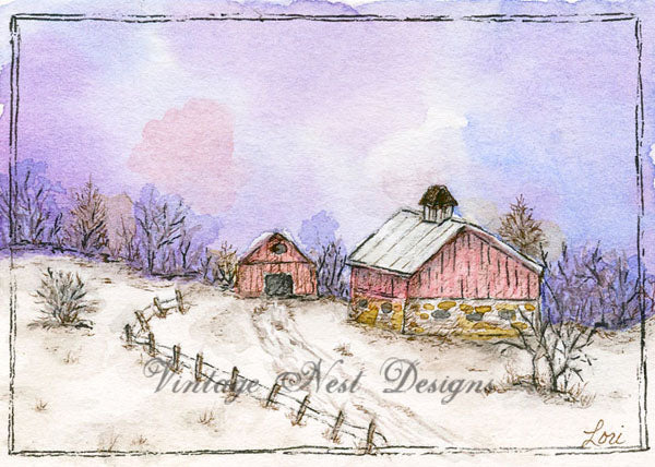 Digital Print Vie à la ferme n°9 ACEO Peinture aquarelle Téléchargement instantané