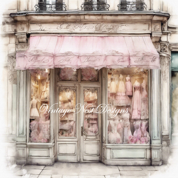 Digital Print French Dress Shop No.4 Illustration Instant Download