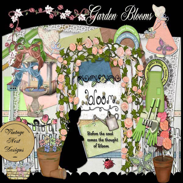 Digital Scrapbooking Garden Blooms Kit Instant Download