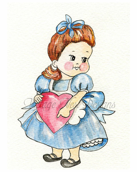 Digital Print Valentine Girl Heart No.1 Watercolor Painting