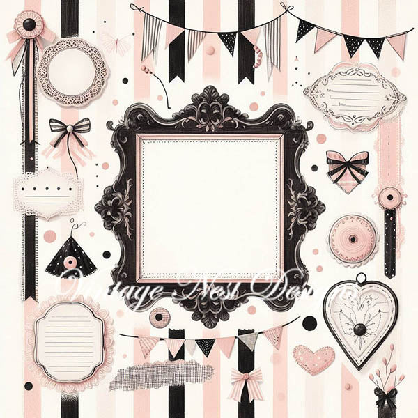 Illustration de mises en page de scrapbooking numérique rose et noir n°2 - Téléchargement instantané