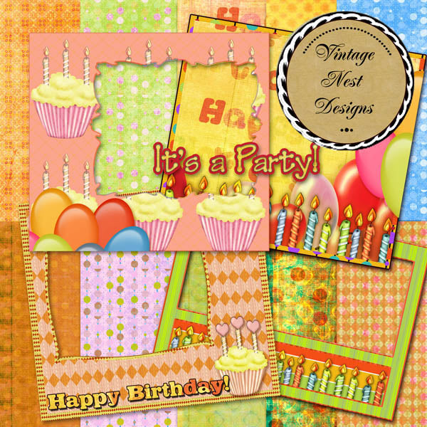 Digital Scrapbooking It's a Party Birthday Kit Instant Download