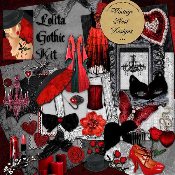 Illustration de scrapbooking numérique Kit Lolita Gothique