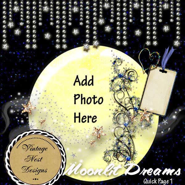 Digital Scrapbooking Moonlit Dreams Quick Page No.1 Instant Download