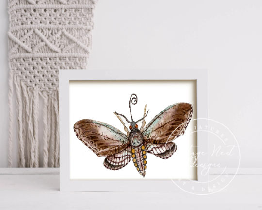 Digital Print Moth No.1 Watercolor Painting Instant Download