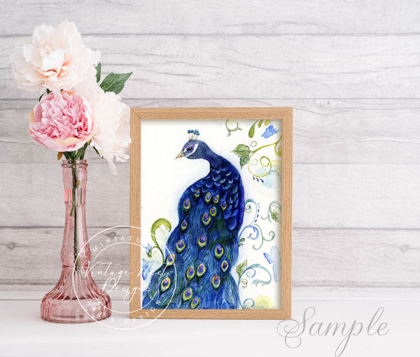 Digital Print Peacock No.1 Watercolor Painting Instant Downoad